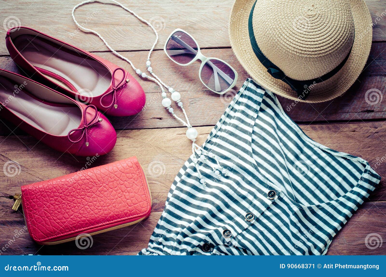 Clothing for Women, Placed on a Wooden Floor Stock Image - Image of ...