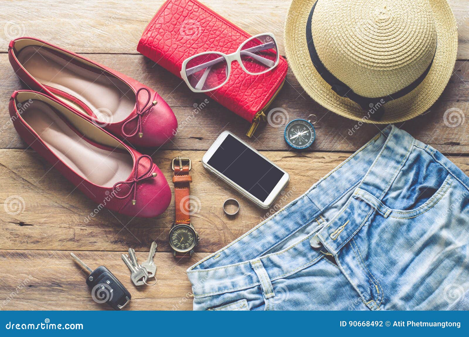 Clothing for Women, Placed on a Wooden Floor. Stock Photo - Image of ...