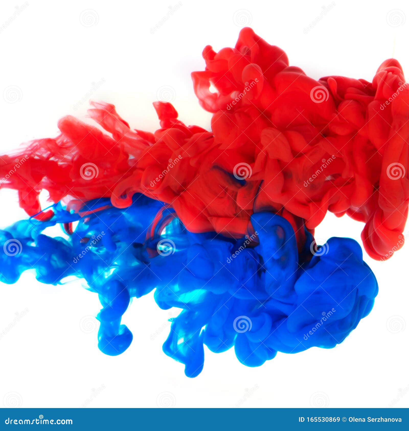 Cloud of Blue and Red Ink on White Background. Stock Image Image of