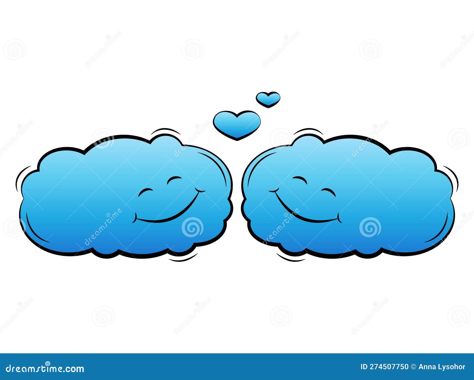 Cute Blue Cartoon Clouds Character. Smiling Clouds in Love Stock Vector