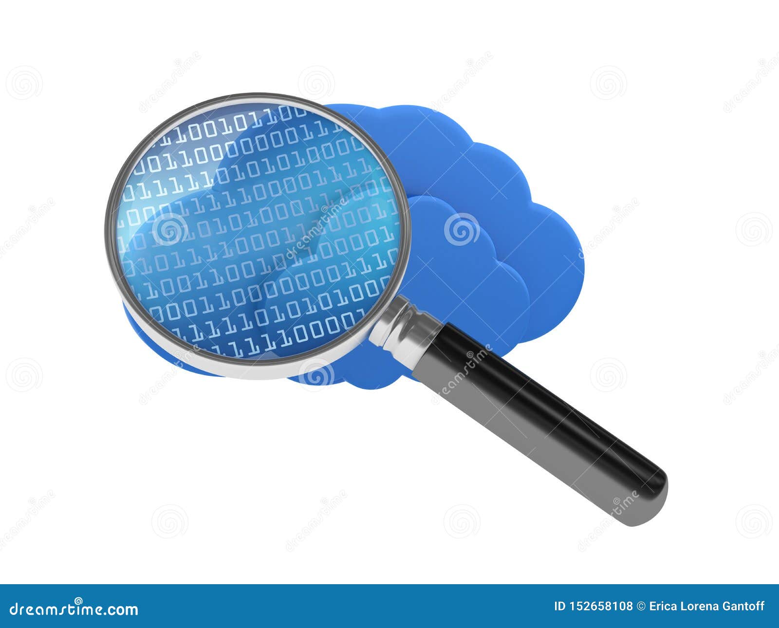 Cloud Computing with Binary Code and Magnifying Glass Stock Illustration Illustration of