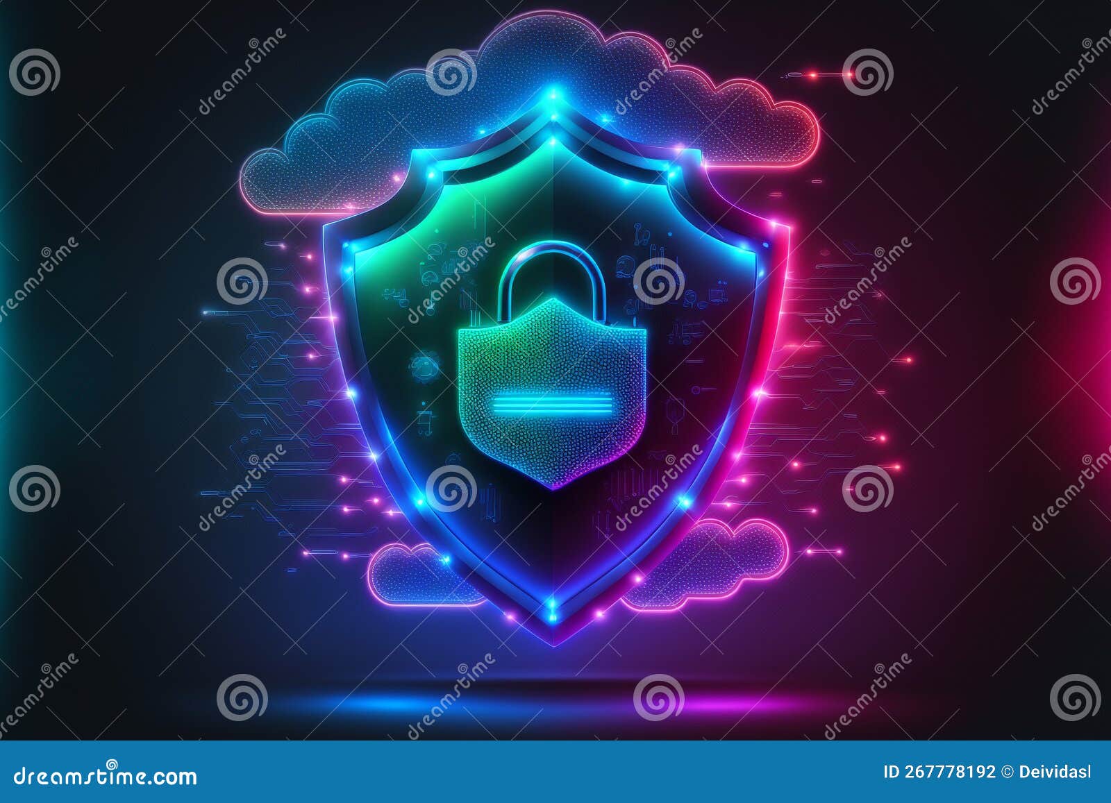 cloud computing and cyber security, data protective lock and shield. generative ai 