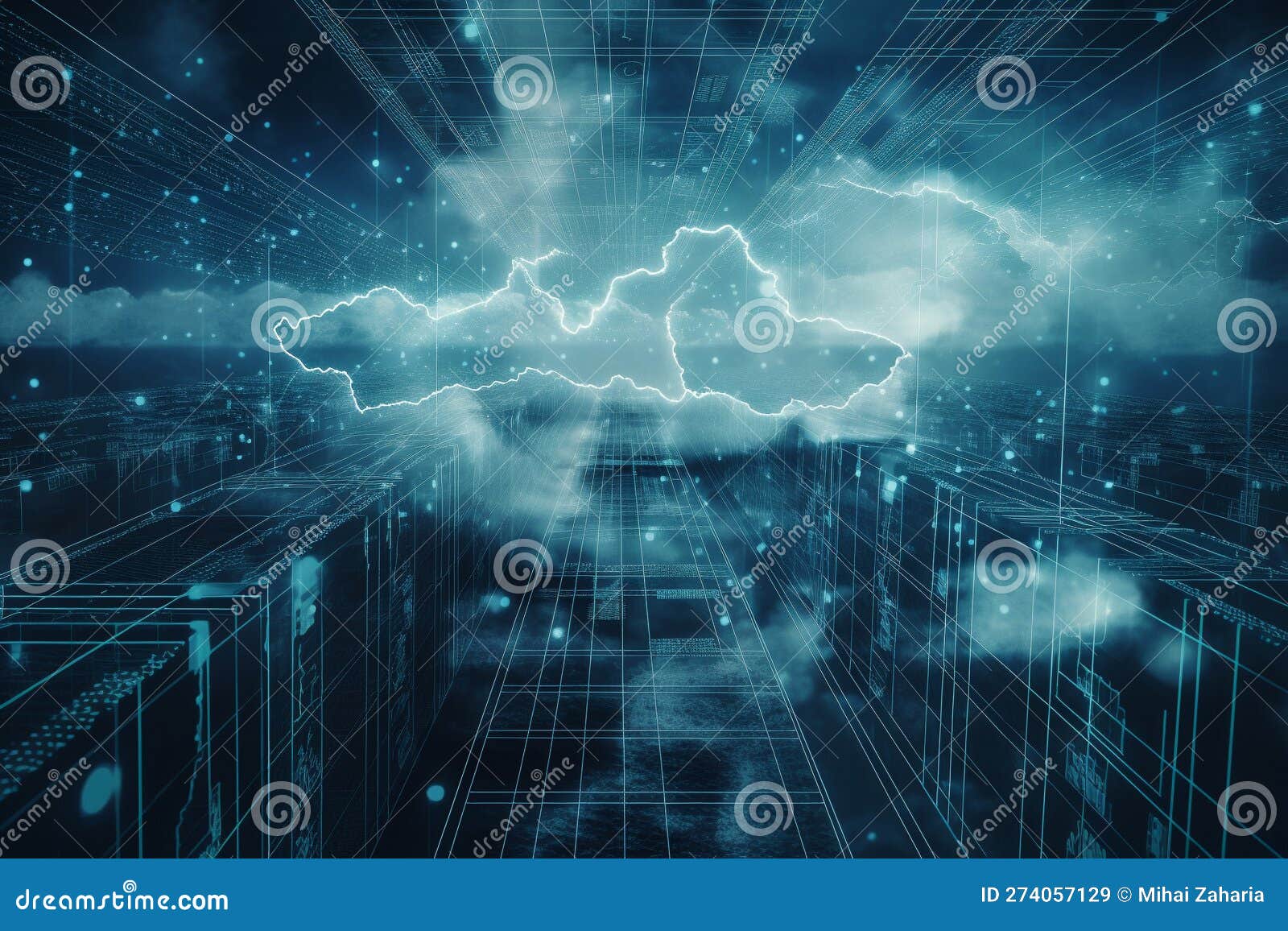 Cloud Computing Data Center. Conceptual Illustration. Generative AI