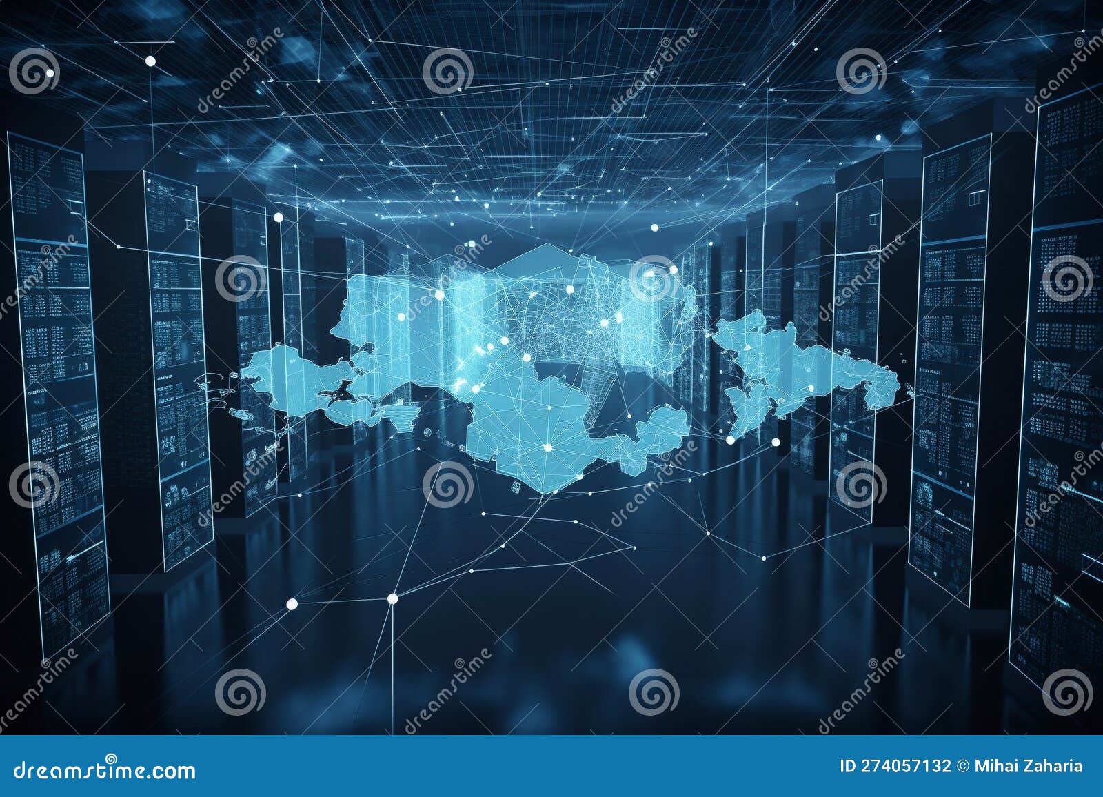 Cloud Computing Data Center. Conceptual Illustration. Generative AI