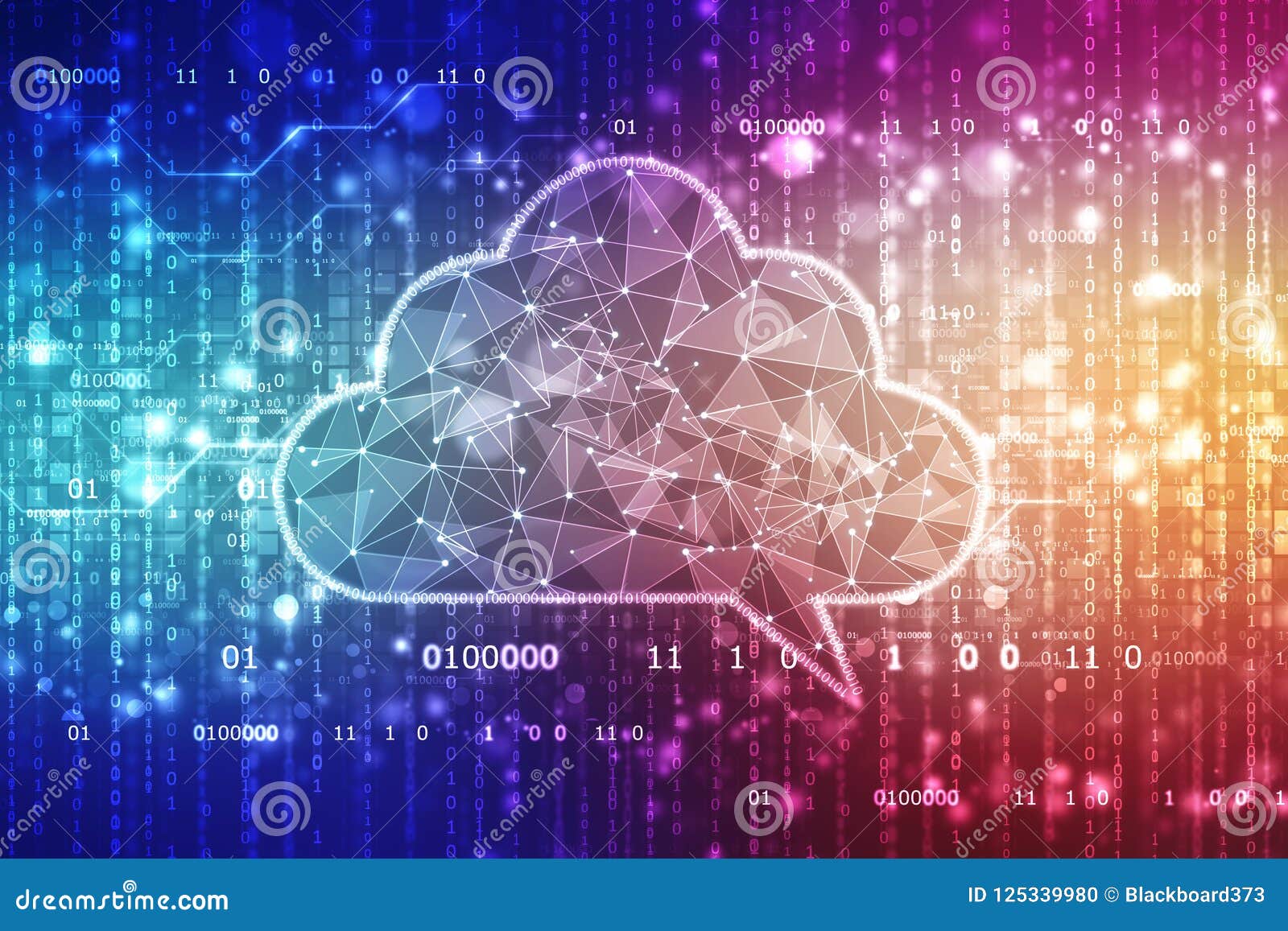 cloud computing technology background, cloud with binary in abstract background
