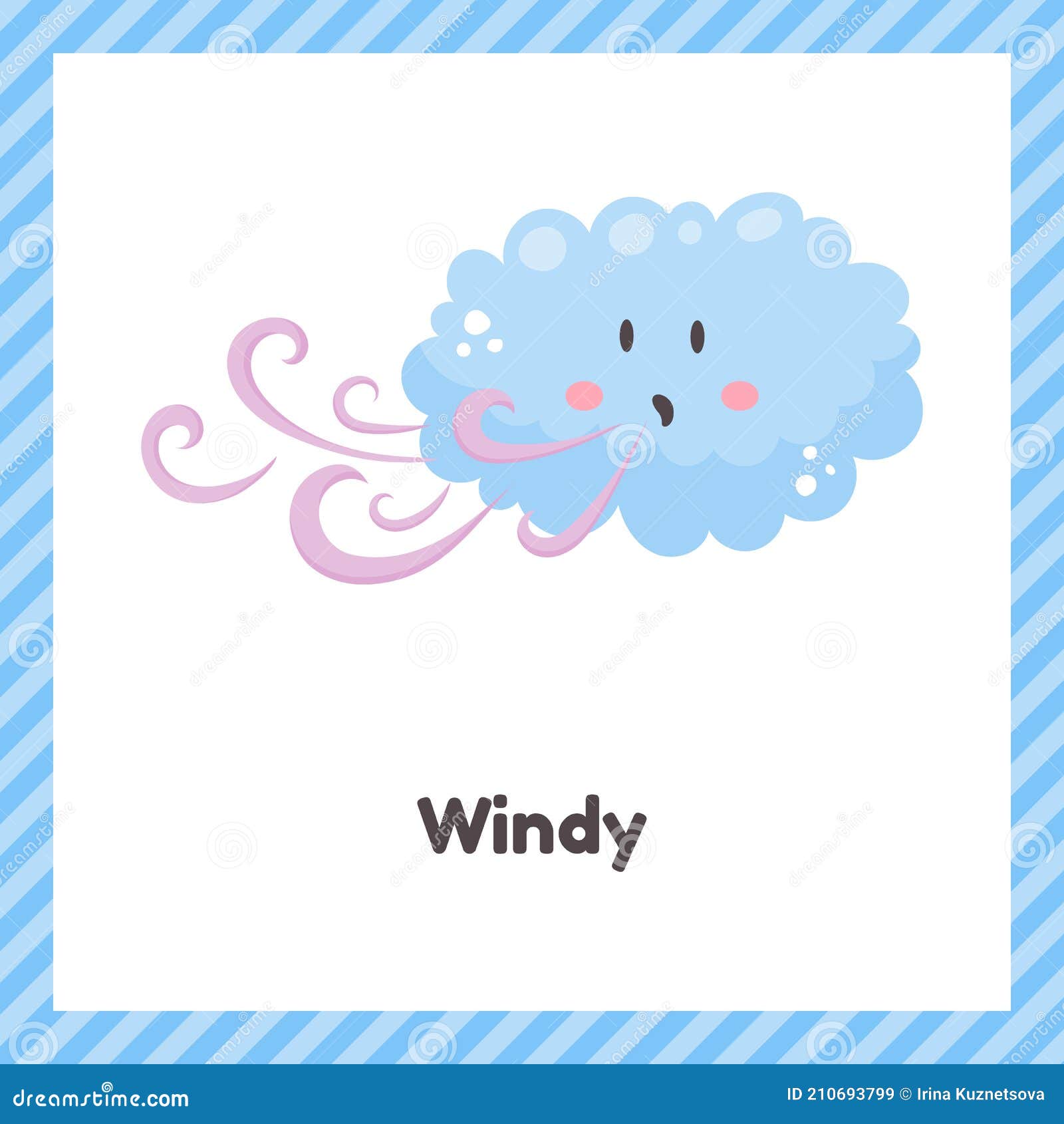 Cloud. Cute Weather Windy for Kids. Flash Card for Learning with Children  in Preschool, Kindergarten and School Stock Vector - Illustration of  climate, print: 210693799