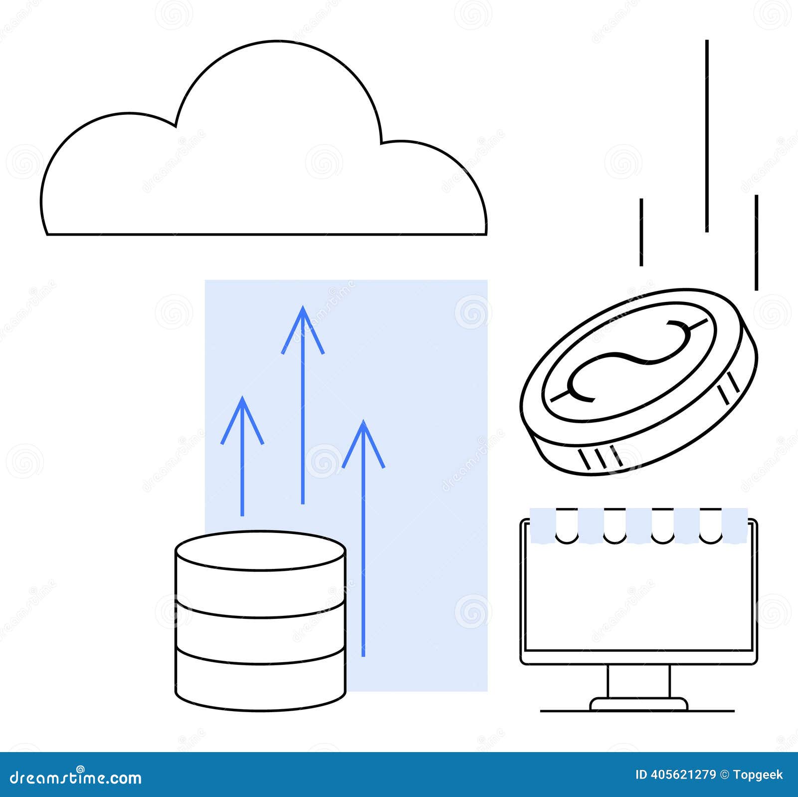 Cloud Data Storage with Cryptocurrency and Digital Transactions Concept Art  Stock Vector - Illustration of flat, transformation: 405621279