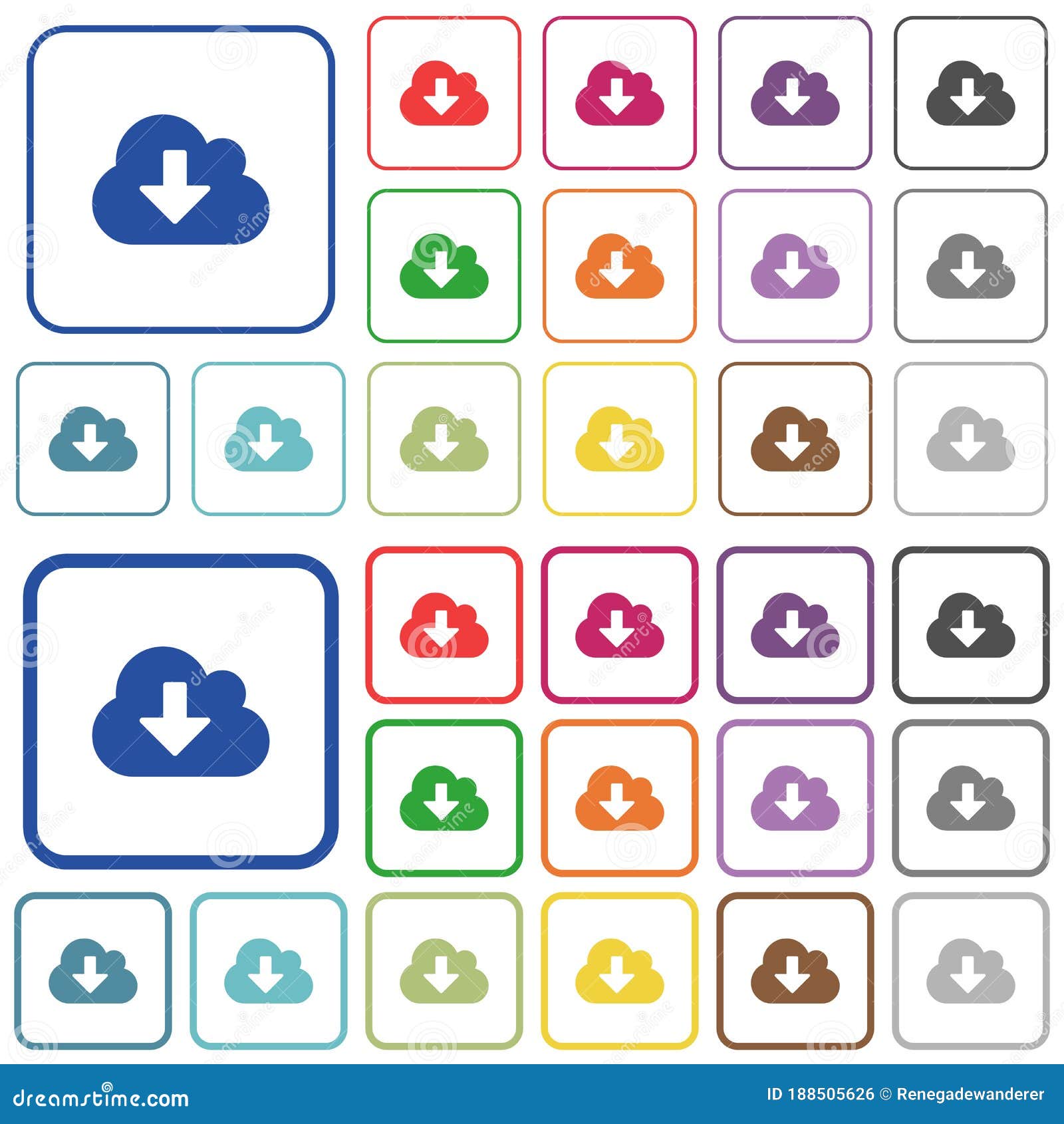 cloud download outlined flat color icons