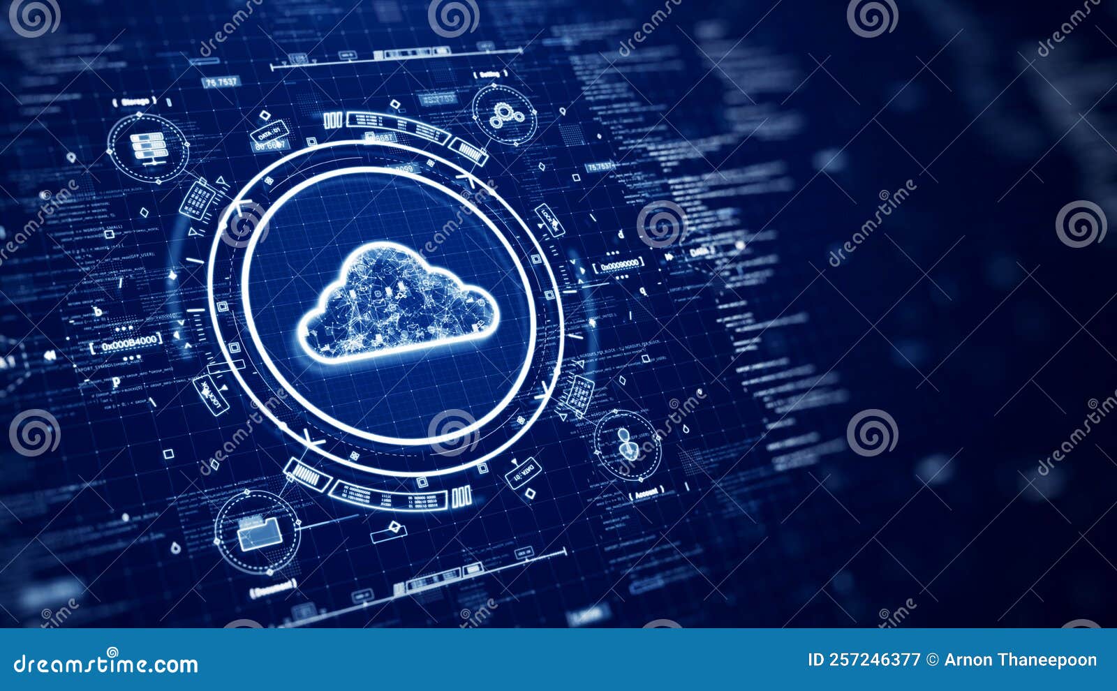 cloud and edge computing technology  with cybersecurity data protection. icons and polygons are connected inside the