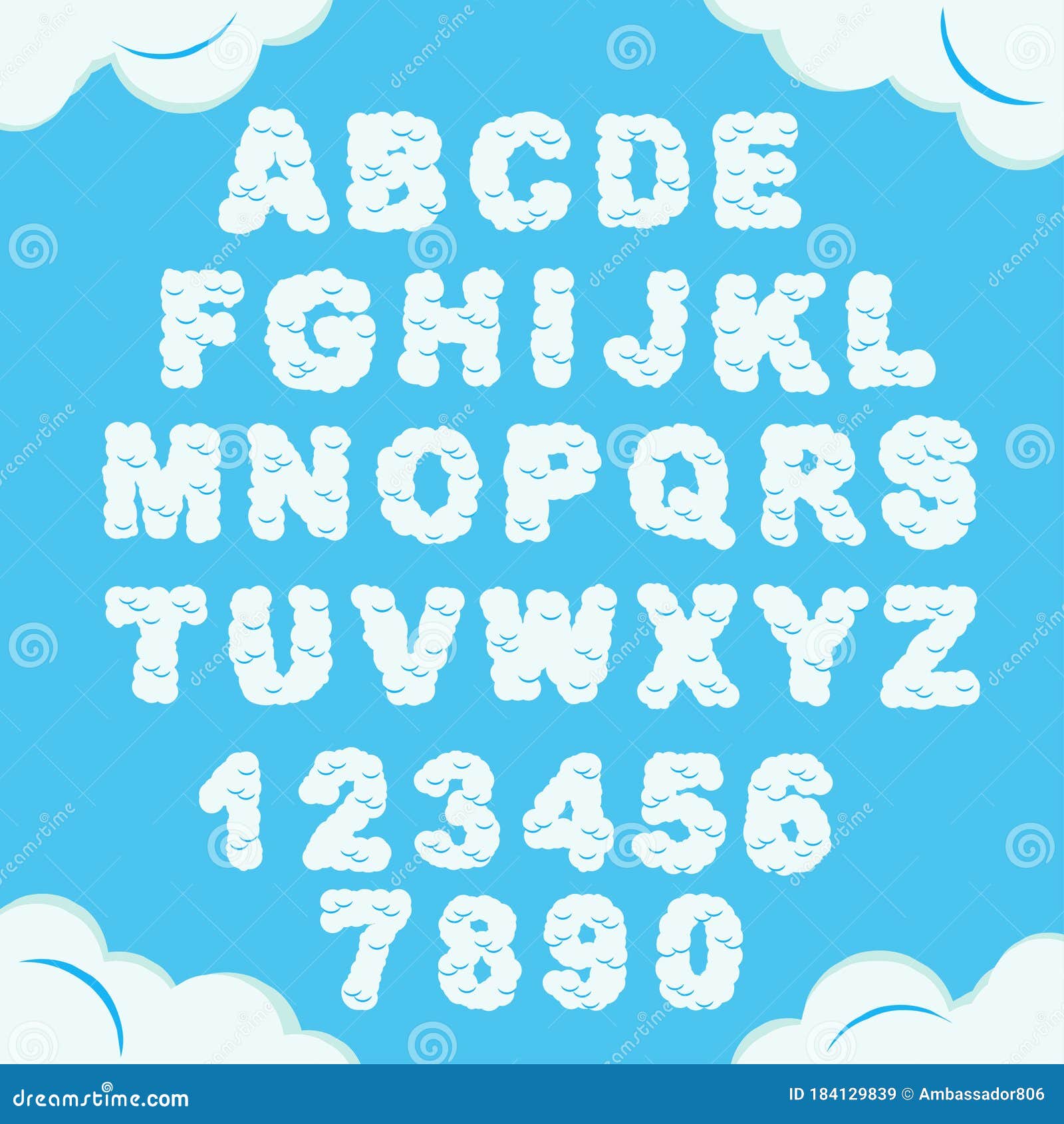 Cloud Font Sky Alphabet Cloudy Chubby Letters And Numbers Heaven Fluffy Typeface Vector Stock Vector Illustration Of Cloud Funny