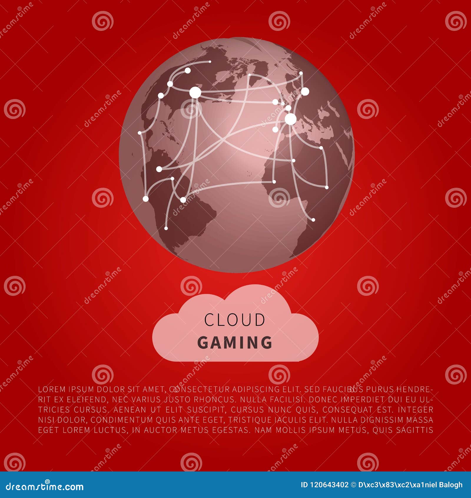 cloud gaming  concept with world map connections - digital network connections, technology background