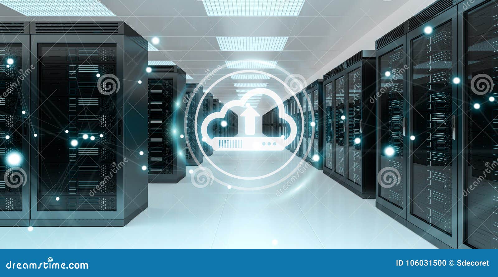 Cloud Icon Downloading Datas In Server Room Center 3D ...