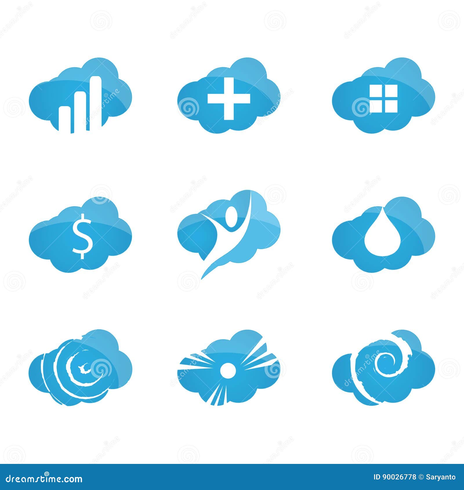 Cloud icons set stock vector. Illustration of media, business 90026778