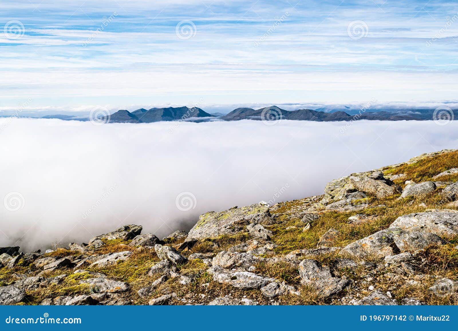 cloud inversion in scottish highlands seen from ben lui.