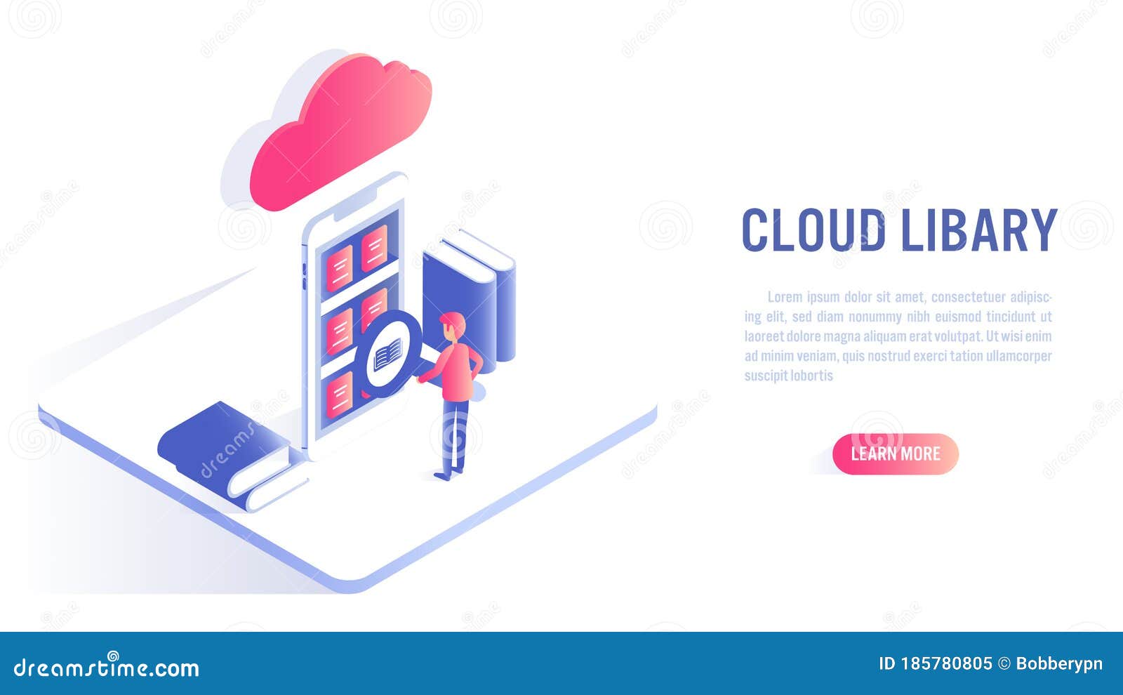 Cloud Library and Online Education Concept Stock Vector Illustration