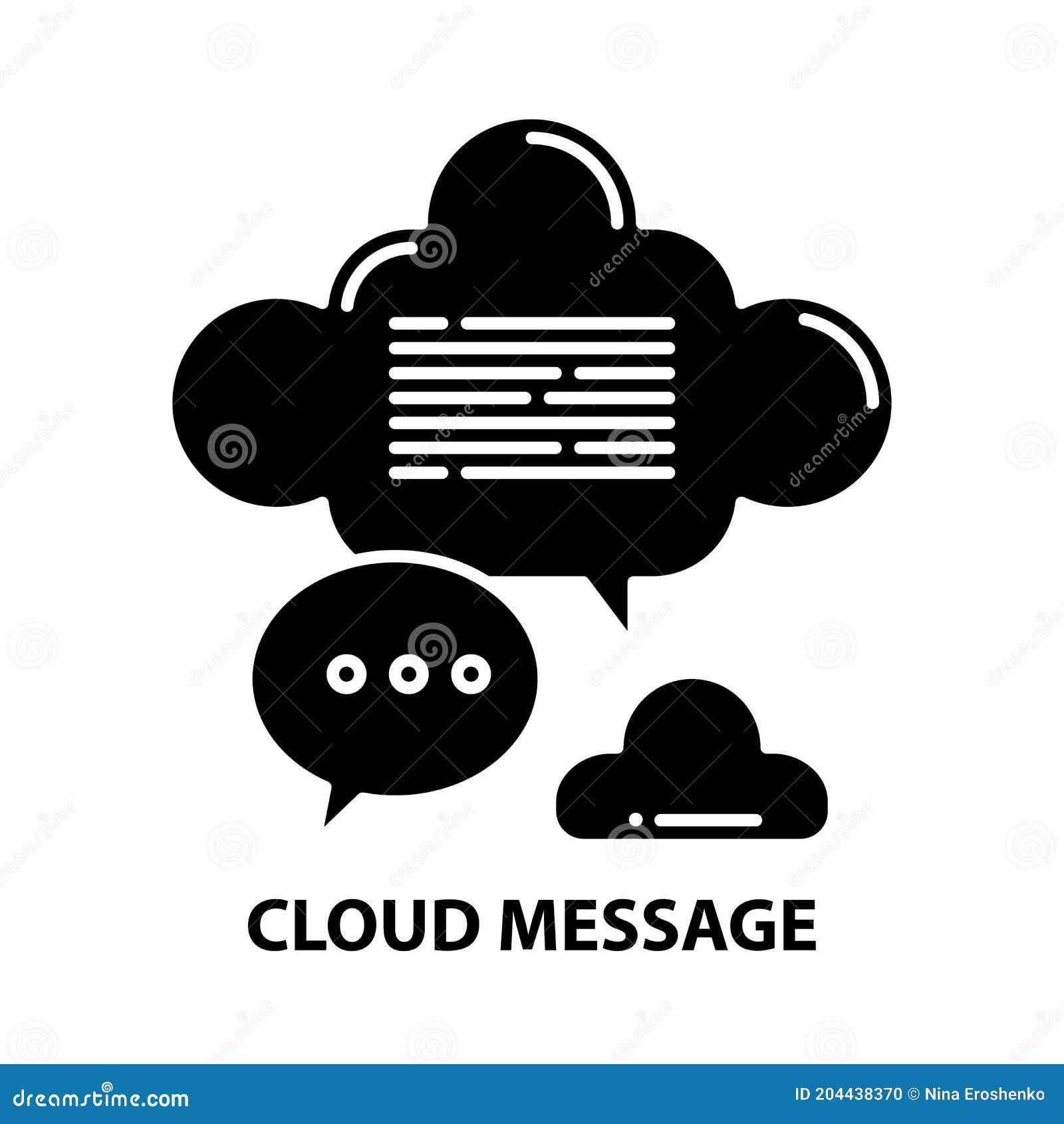 Cloud Message Icon, Black Vector Sign with Editable Strokes, Concept