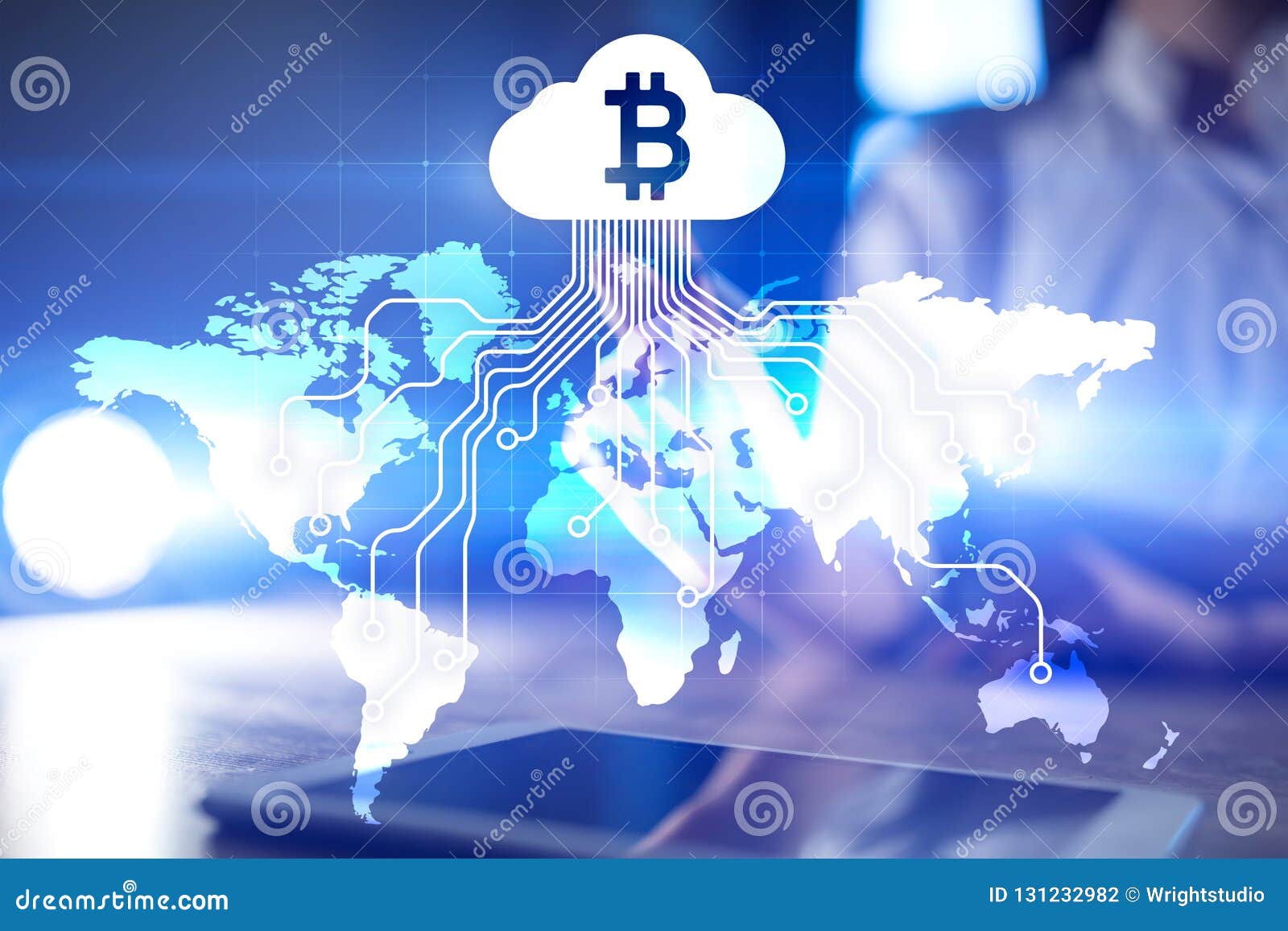 Cloud Mining, Bitcoin, Cryptocurrency and Blockchain. Online Investment.  Stock Illustration - Illustration of design, electronic: 131232982