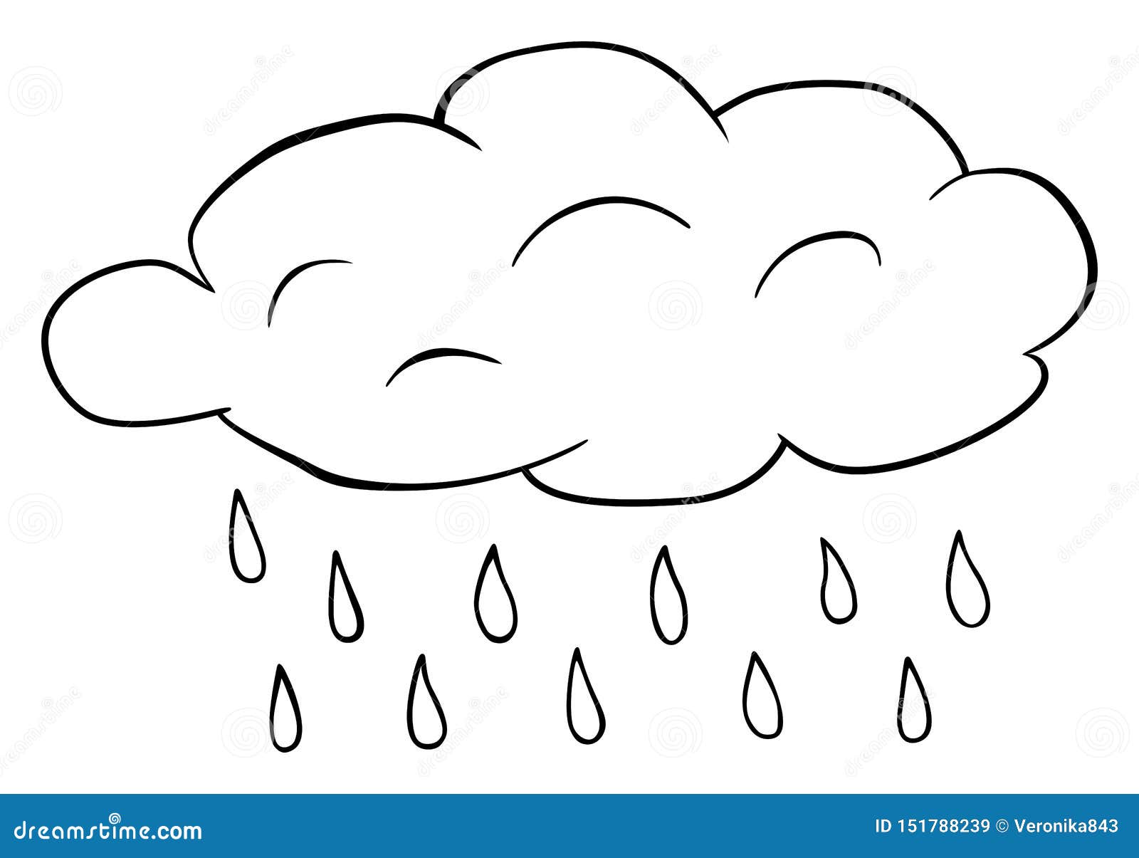 Cloud with Rain Drops Clipart. Vector Water Drops Outline Illustration ...