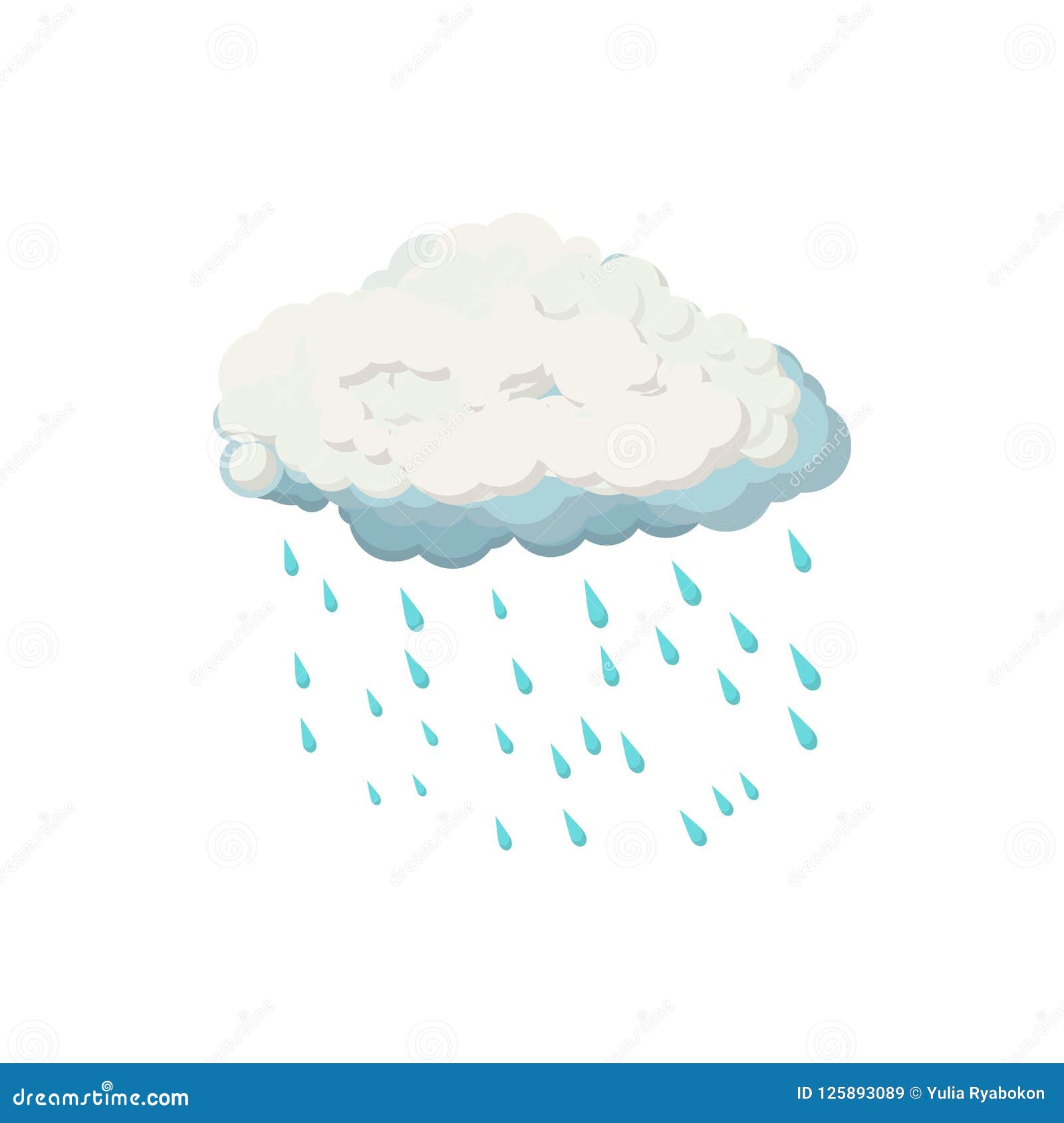 Cloud With Rain Drops Icon, Cartoon Style Stock Illustration