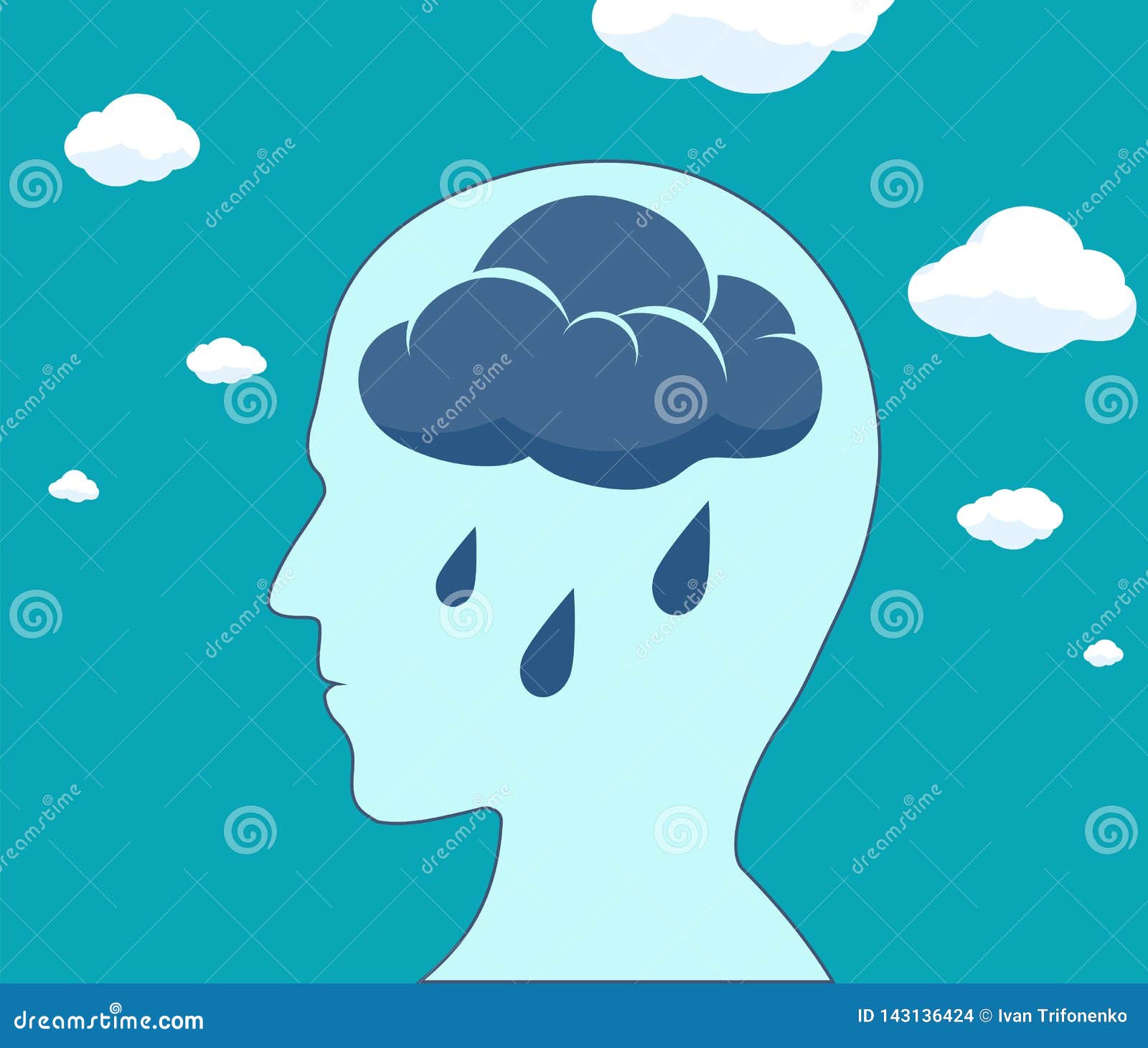 Cloud and Rain Drops Inside the Head. Mental Health Stock Vector ...