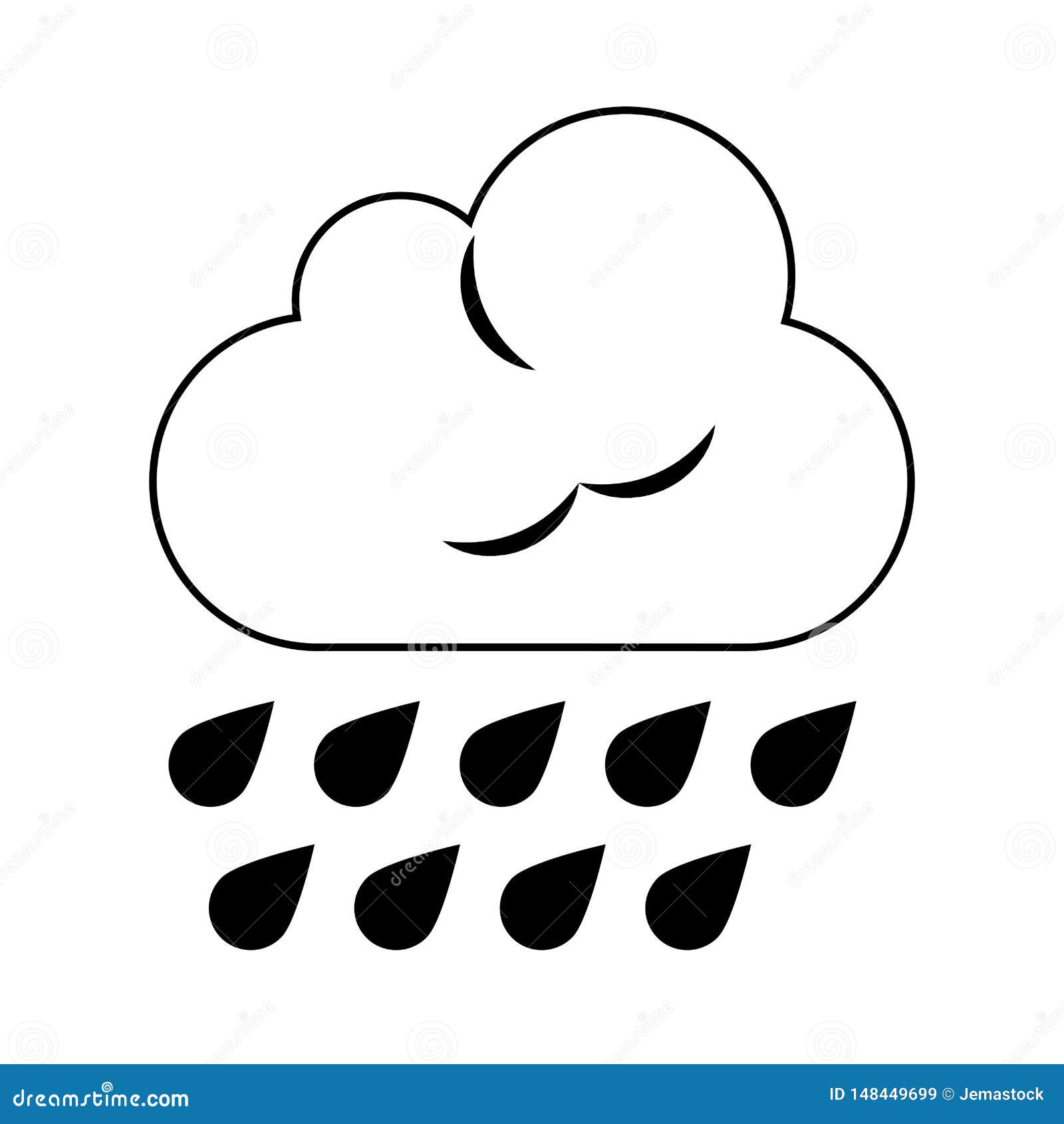 Cloud With Raining Drops Weather Symbol In Black And White