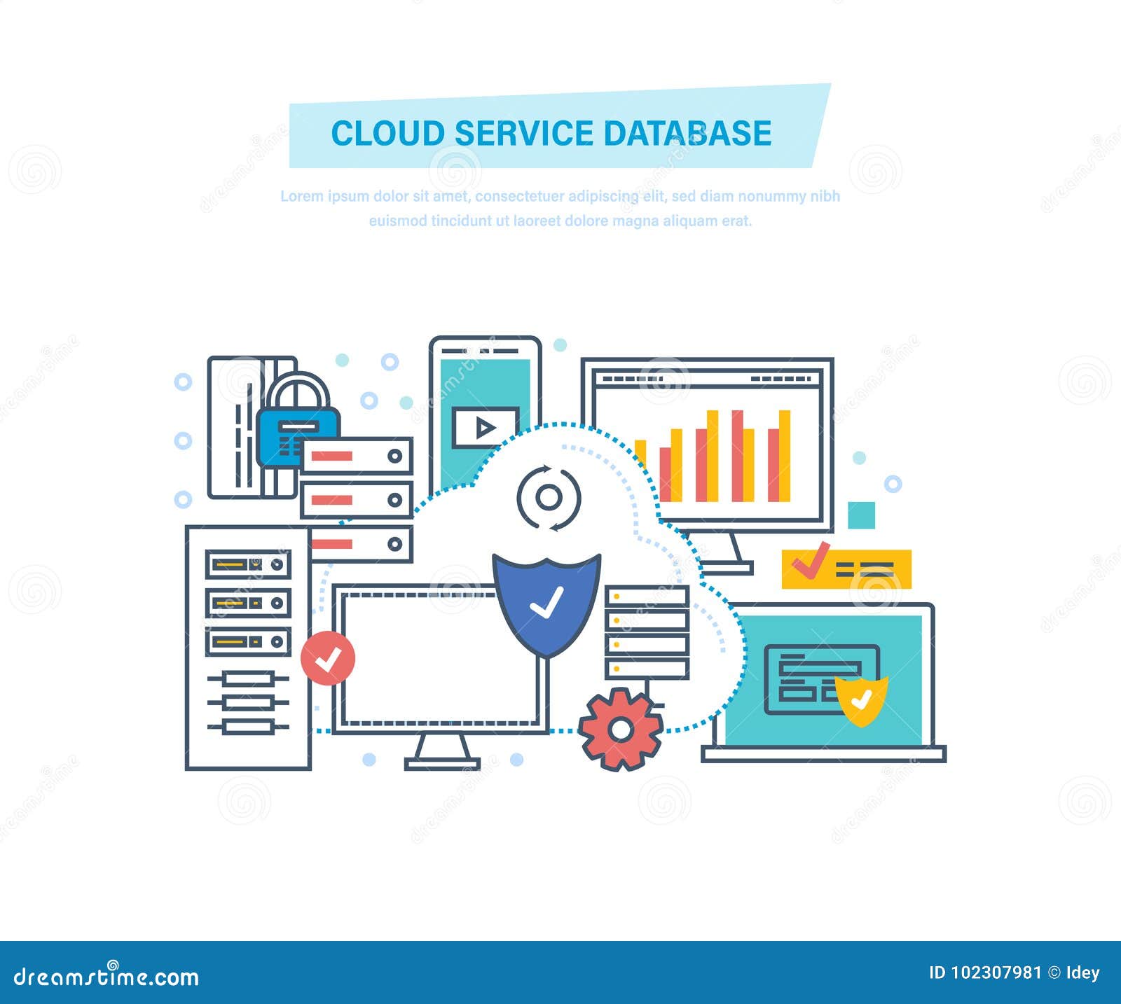 Cloud Service Database. Computing, Network. Data Storage Device, Media