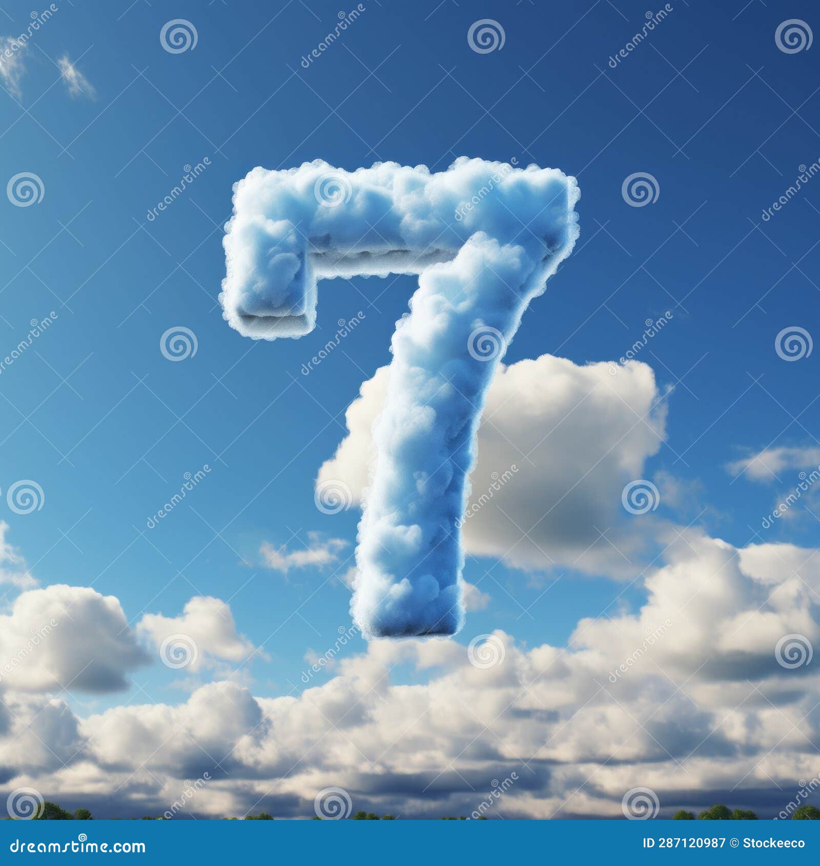vibrant blue sky with fluffy clouds d as number seventy