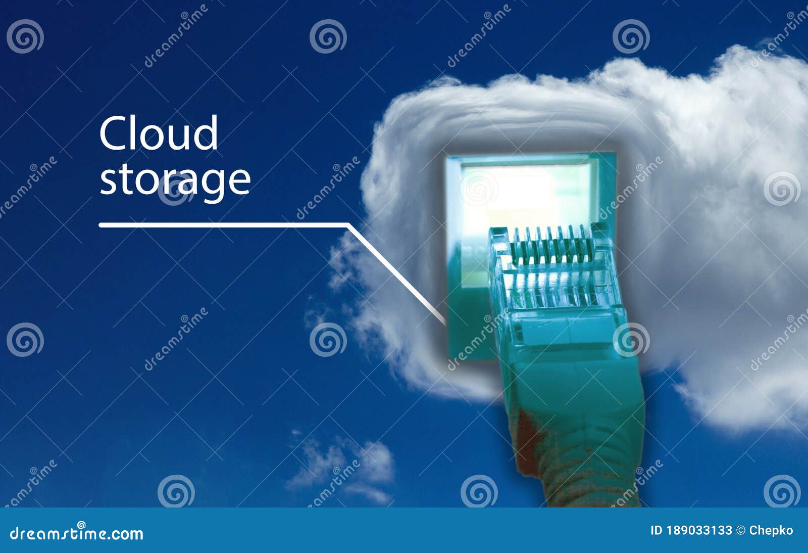 Cloud Storage Abstract Picture Cable Connects To Natural Cloud Against the Sky Stock Image