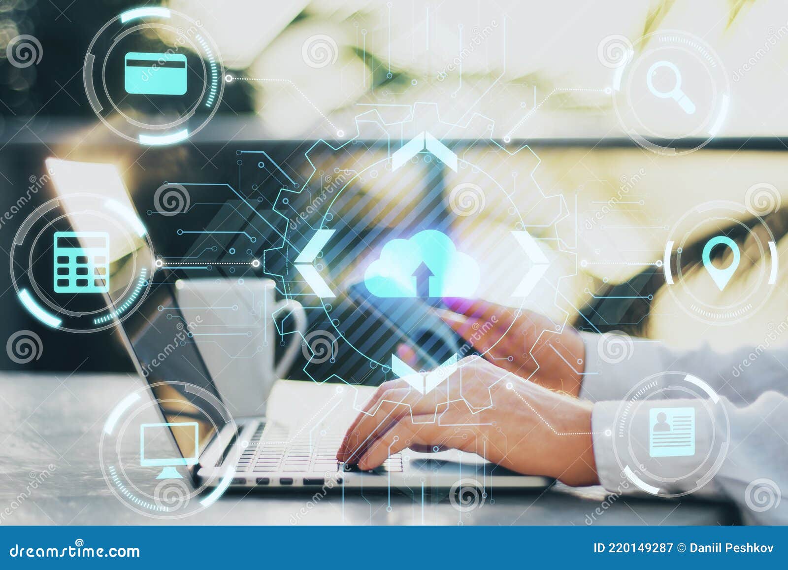 Cloud Storage and Big Data Concept with Digital Glowing Cloud Icon