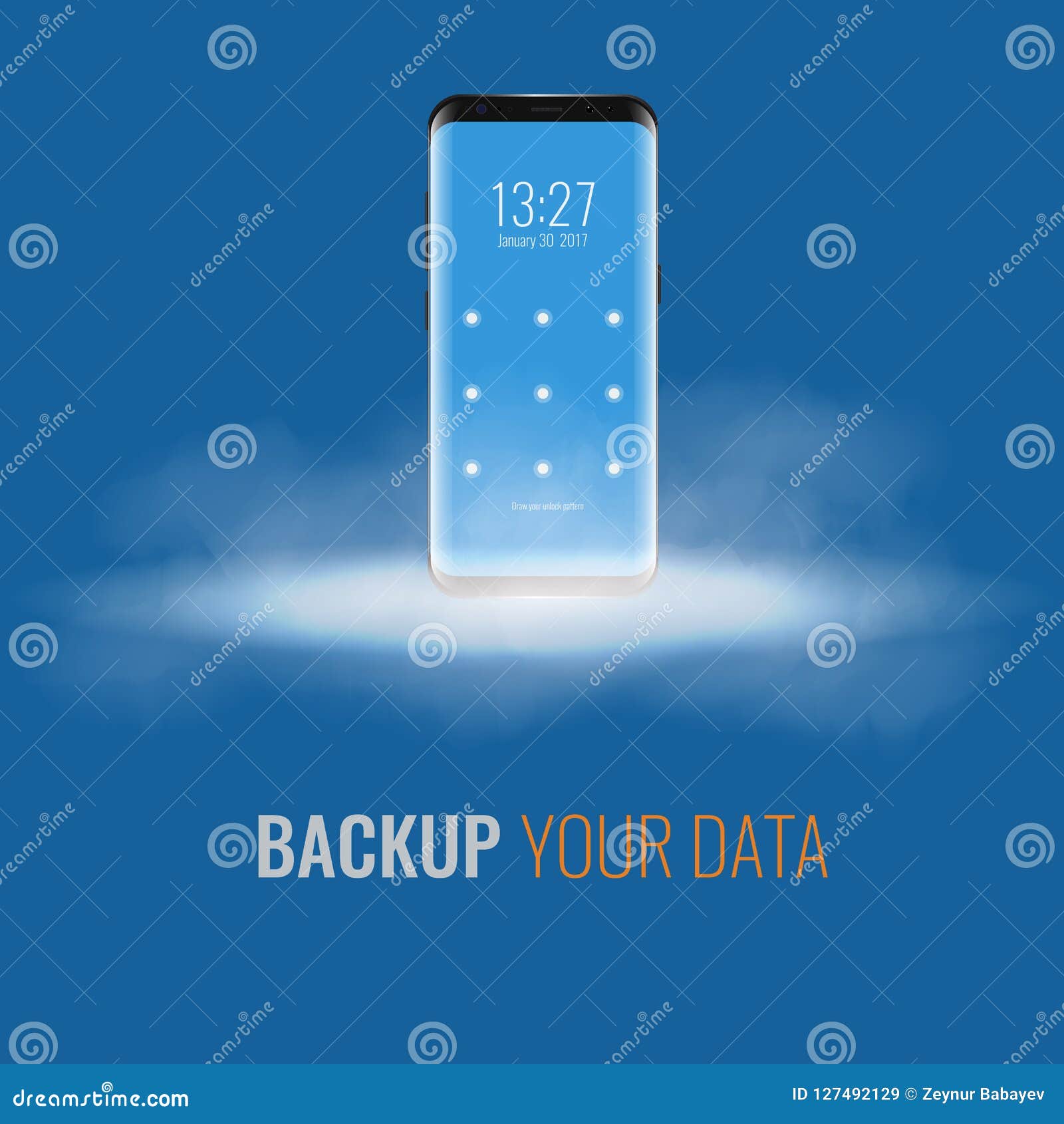 Cloud Storage for Cell Phone. 3d Realistic Vector Illustration. Stock