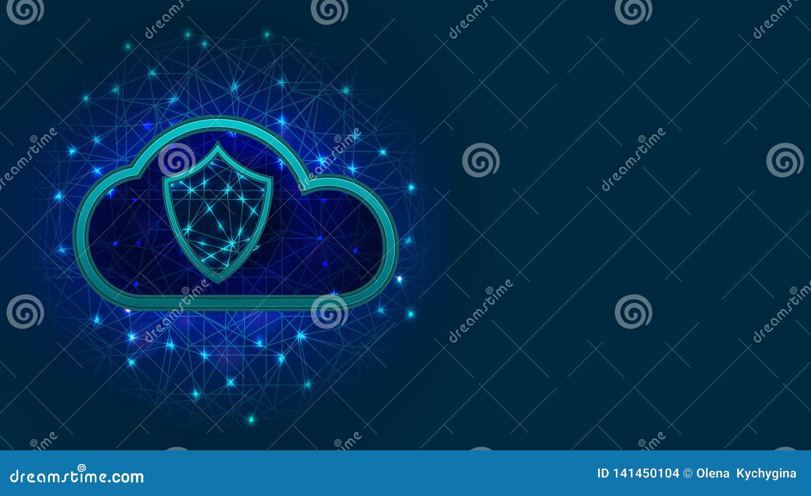 Cloud Storage with Data Protection Technology Concept, Shield and Check