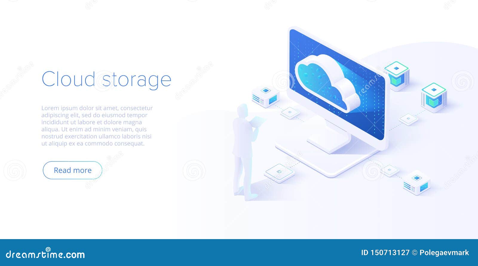 Cloud Storage and Pc Download in Isometric Vector Design. Computer