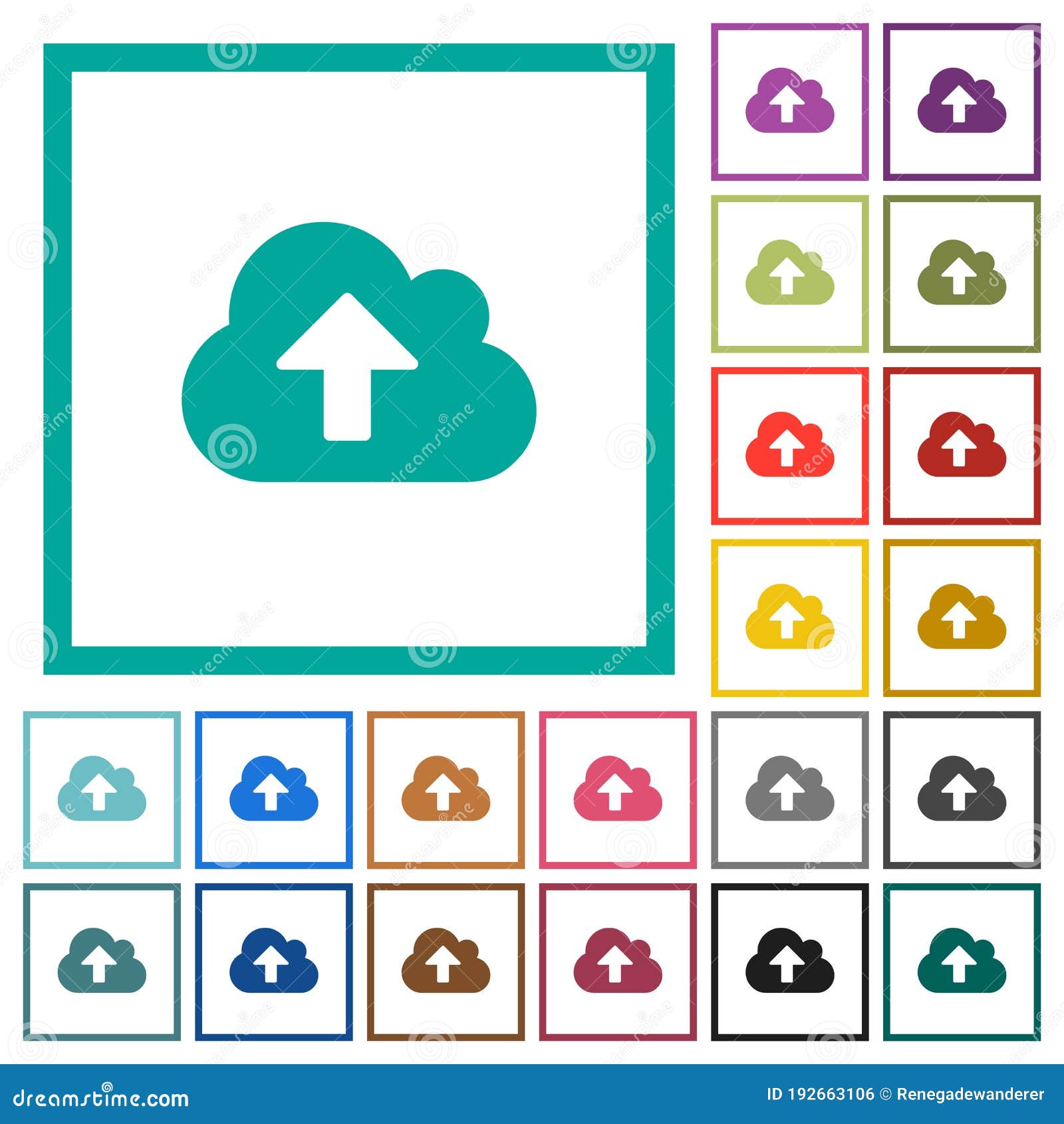 cloud upload flat color icons with quadrant frames