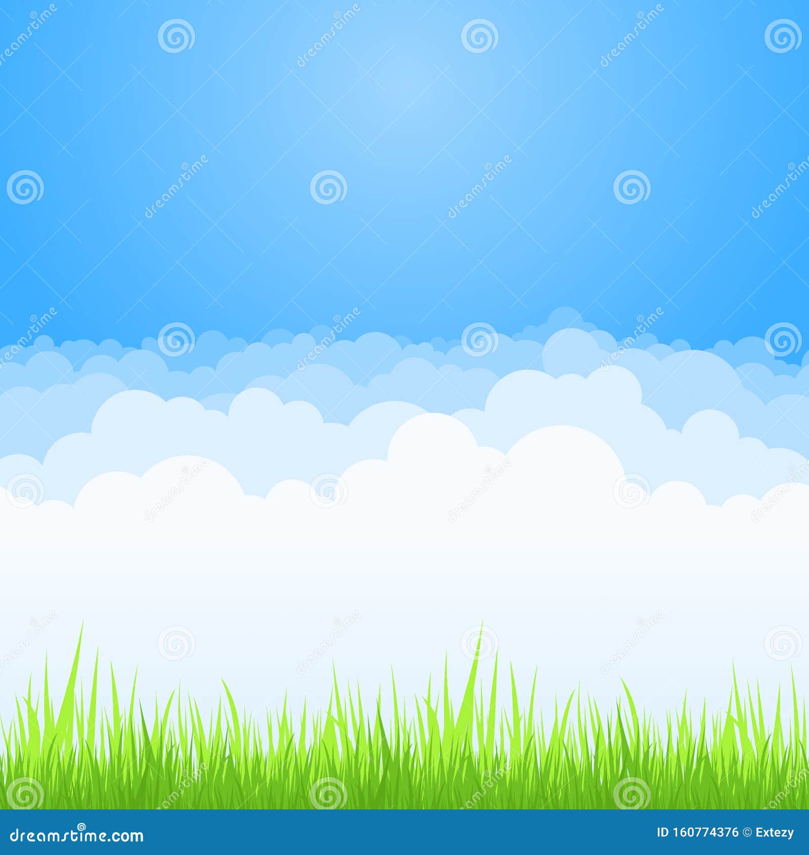Clouds on Blue Sky with Green Grass Background. Vector Flat Air White Cloud  Cartoon on Sky Horizon Stock Vector - Illustration of park, landscape:  160774376