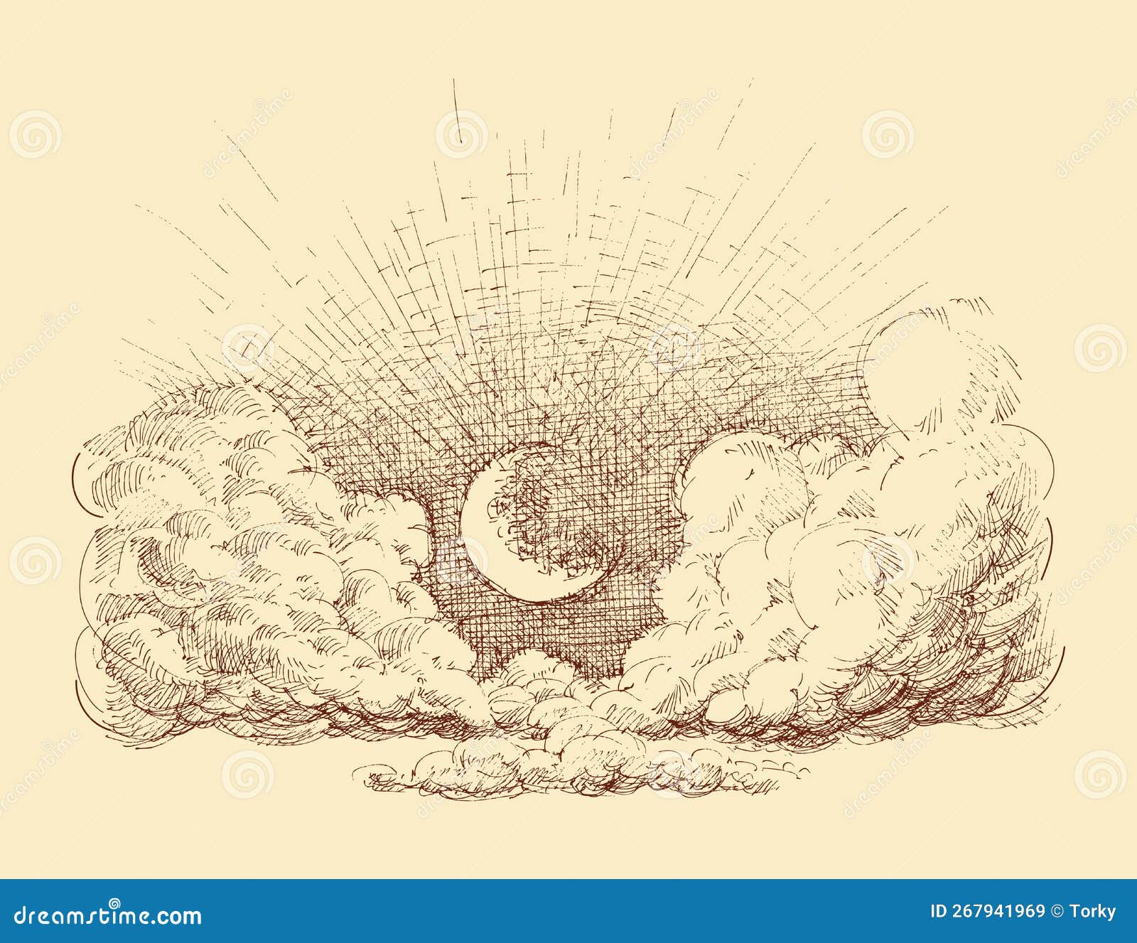 Clouds and crescent moon stock vector Illustration of silence 267941969