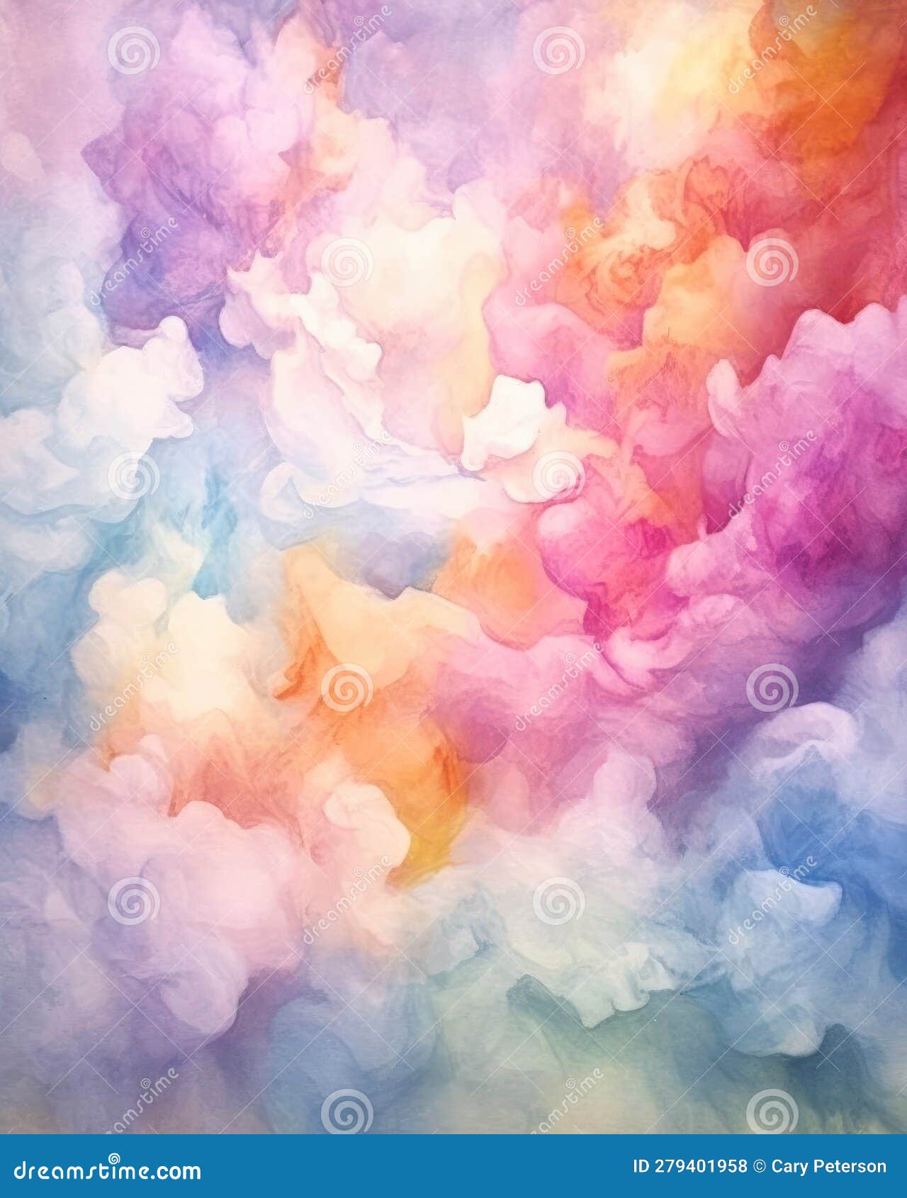 clouds of different colors: pink, yellow, blue, floating, celest