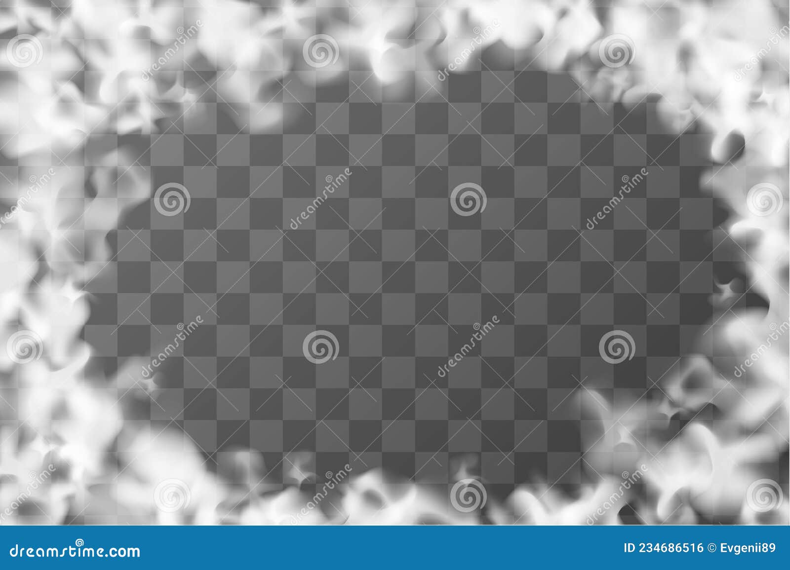 clouds frame, thick white fog abstract background on transparent