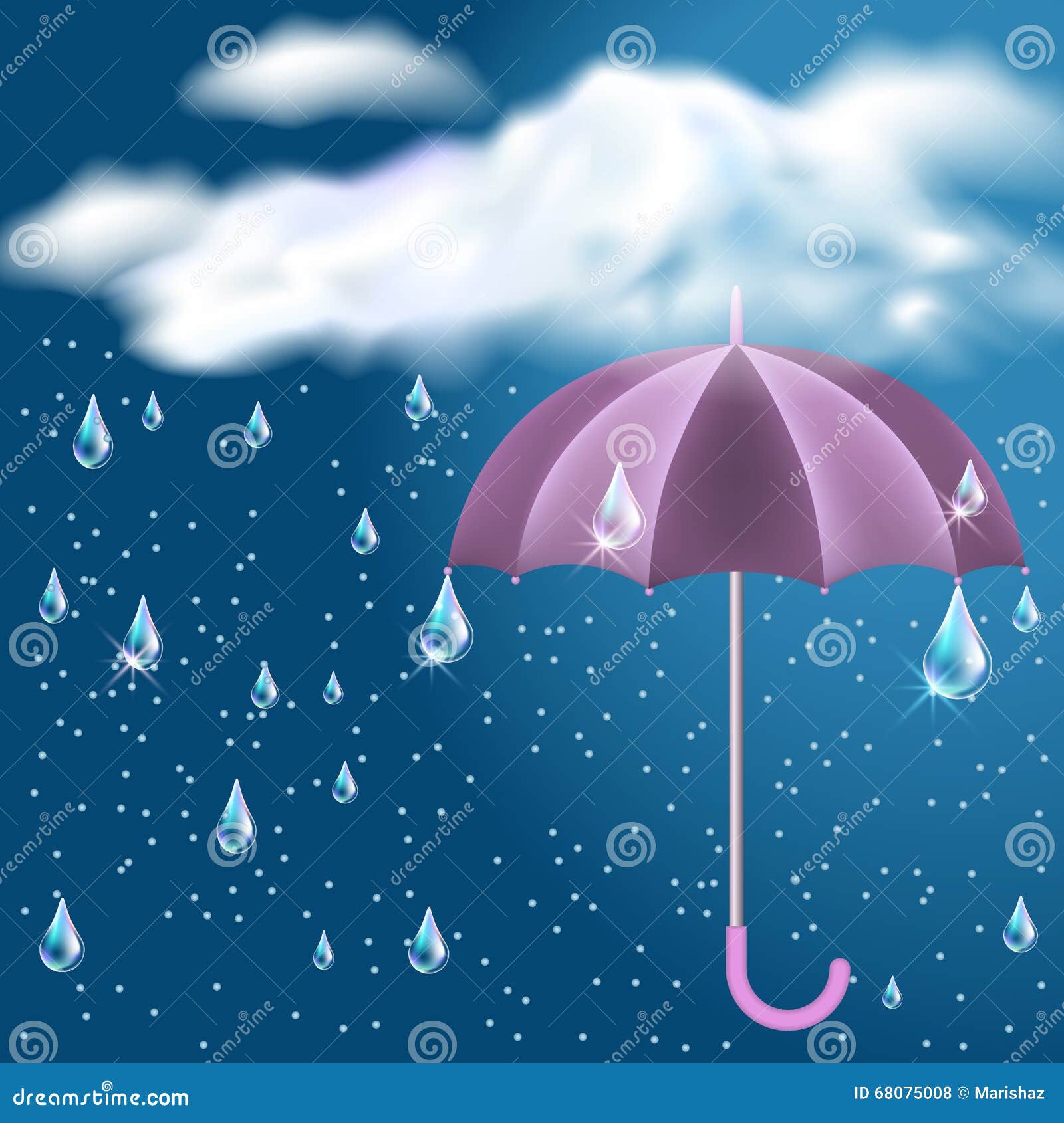 Clouds with Rain and Opened Umbrella Stock Vector Illustration of