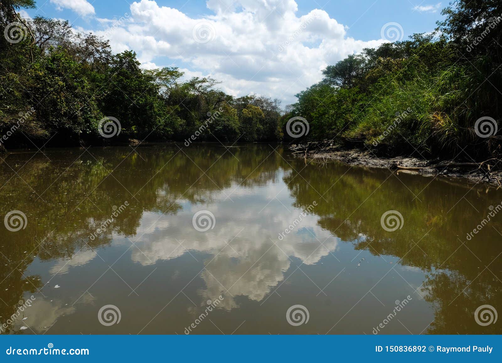 clouds reflected on tempisque river.