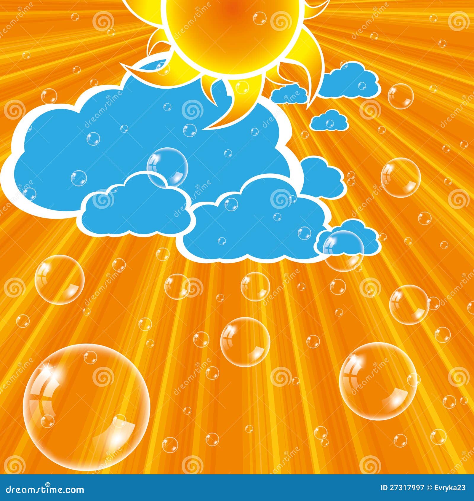Clouds sun and bubbles stock illustration. Illustration of design