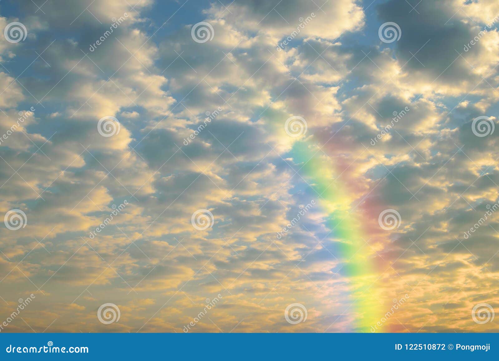 Cloudscape with Red Sky and White Clouds Rainbow Stock Photo Image of