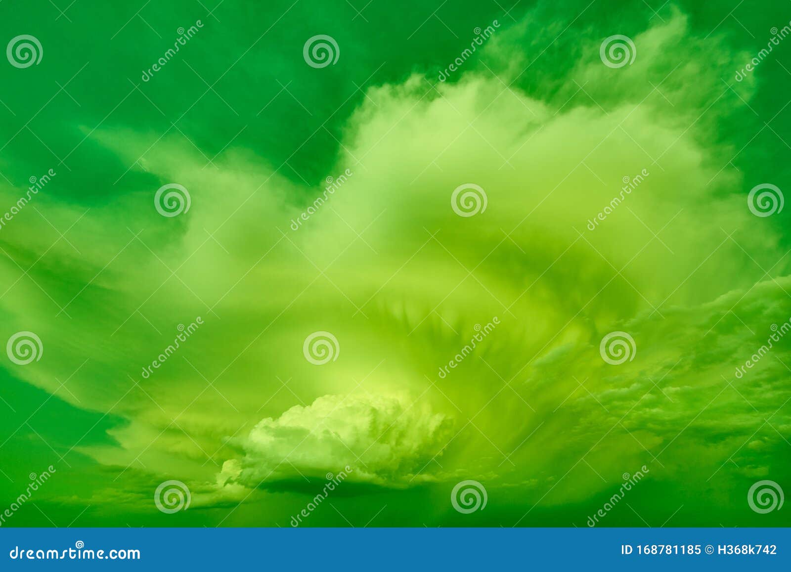 Cloudy Green Stormy Dramatic Sky . Thunder Cloudscape Stock Image