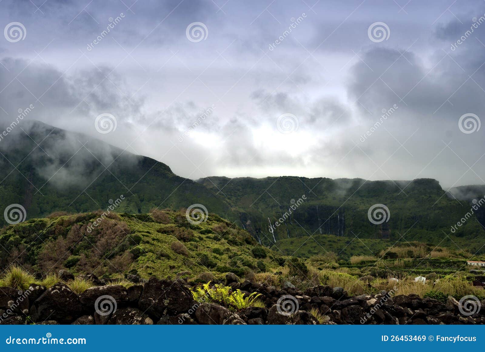 cloudy mountains of flores, acores islands