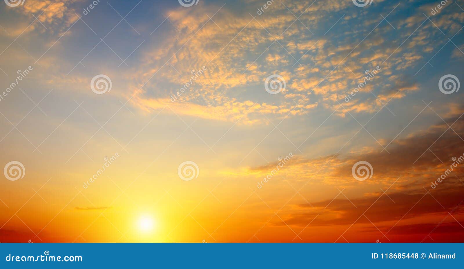 Cloudy Sky And Bright Sun Rise Over The Horizon Wide Photo Stock