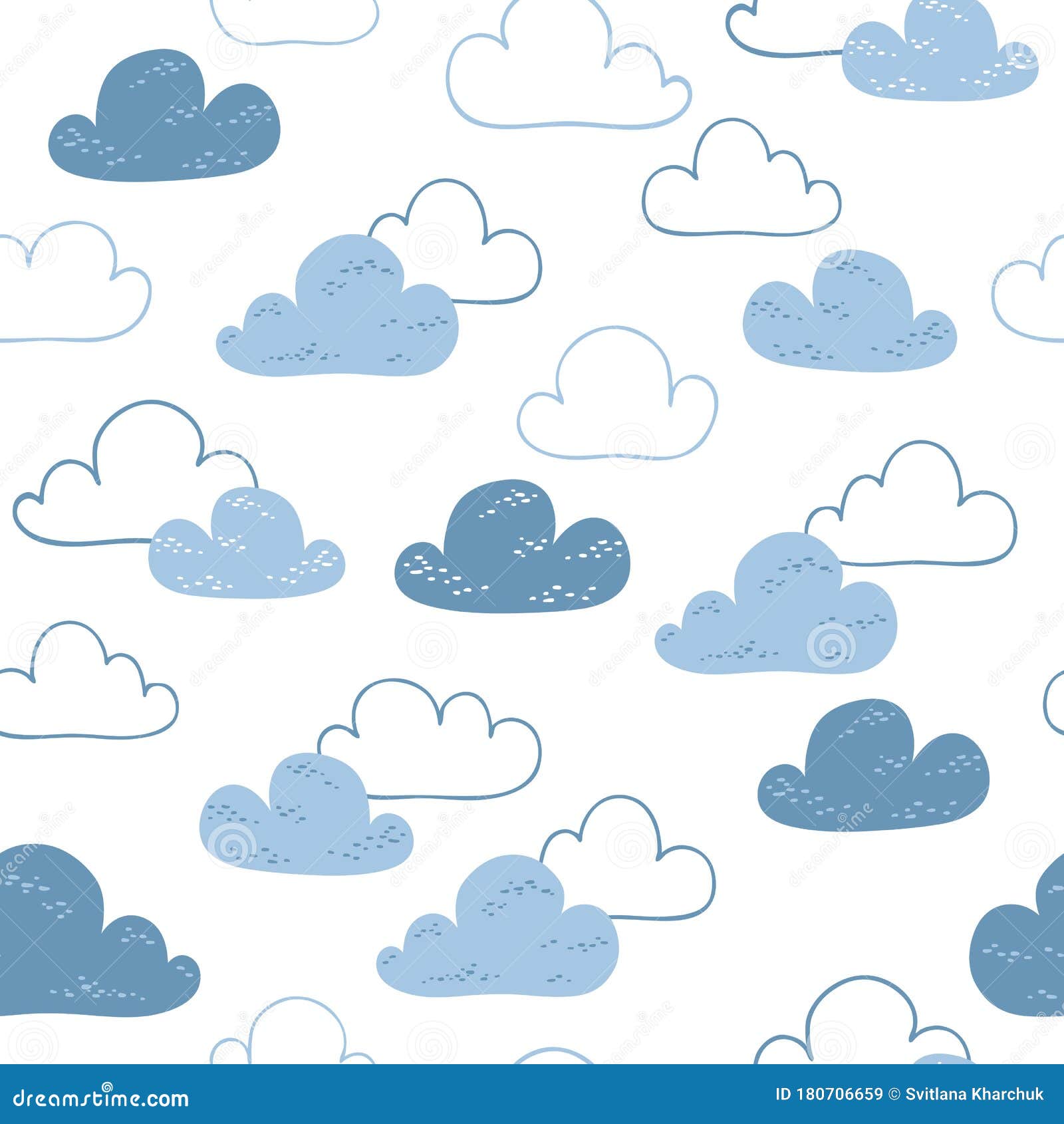 Cute Cartoon Clouds Seamless Pattern (Clouds-And-Sky)