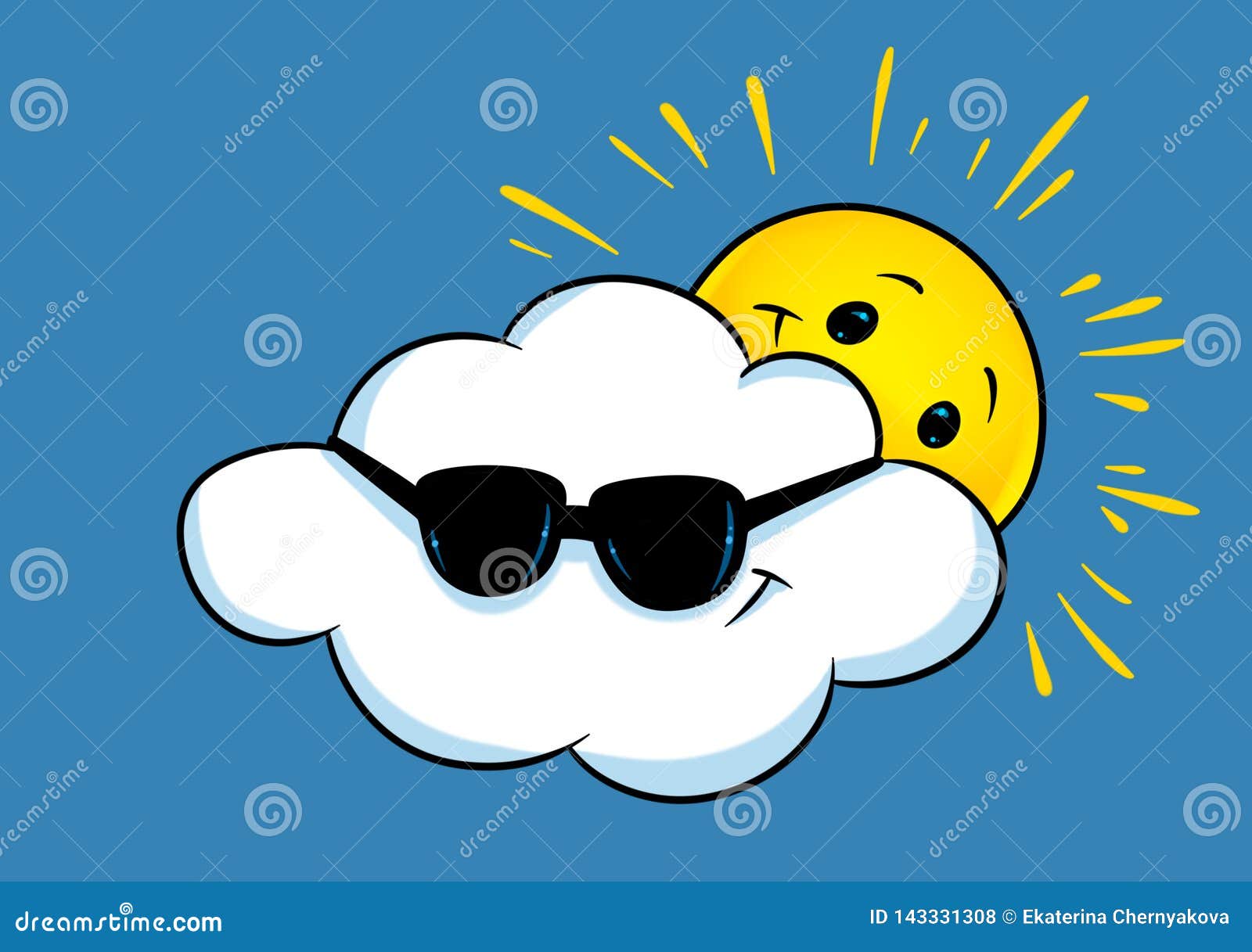 Cloudy Weather Happy Sun Cloud Summer Cartoon Stock Illustration