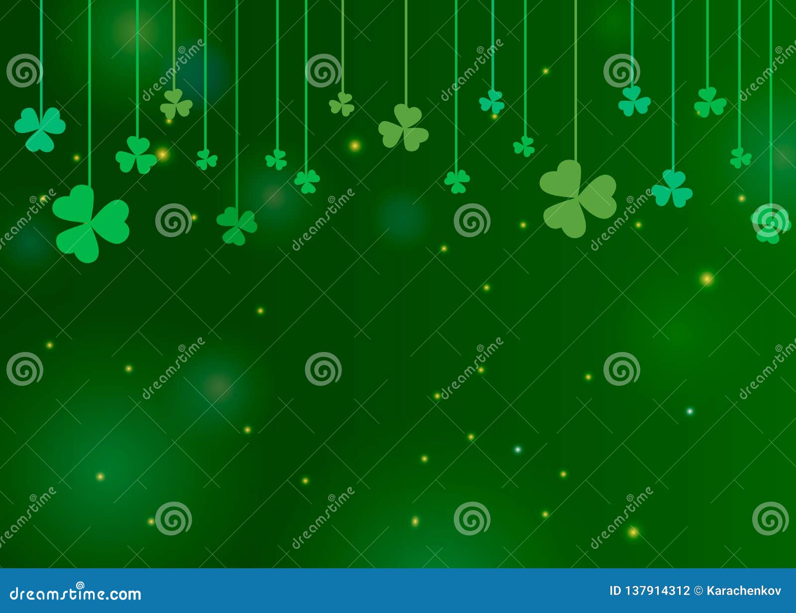 clover shamrock leaves hung on strings on dark green background. abstract st. patrick`s day border