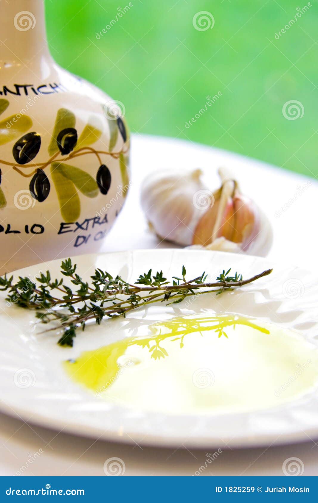 Cloves of Garlic and Sprig of Fresh Thyme Stock Image Image of olive