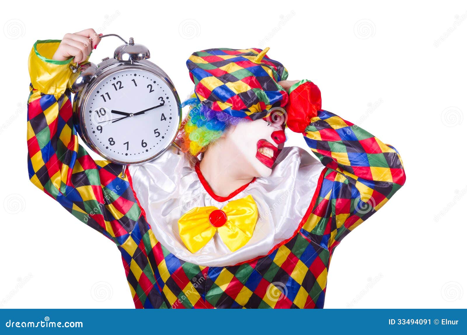 Clown with alarm clock stock image. Image of entertainer 33494091