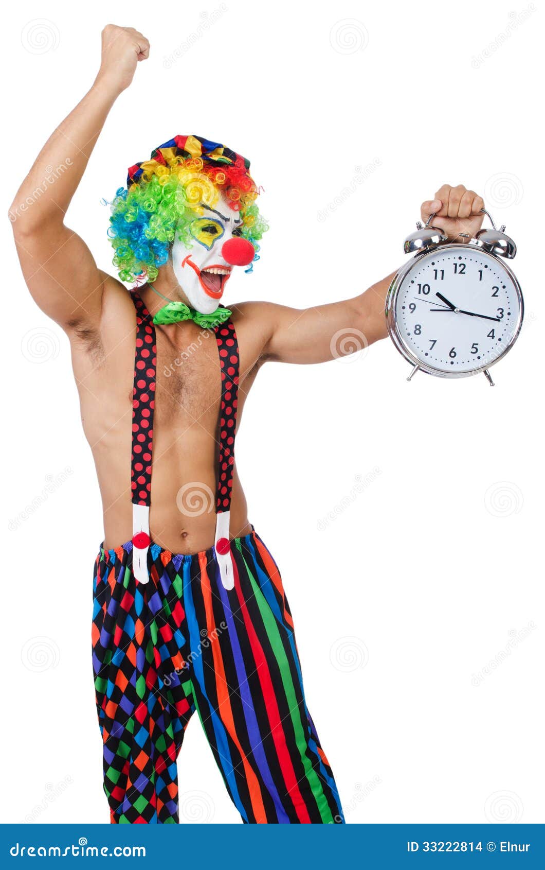 Clown with alarm clock stock photo. Image of adult, entertainment